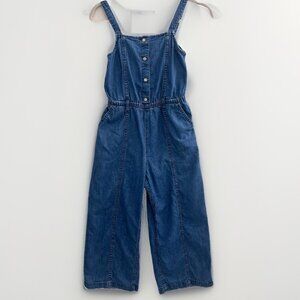 Gap Girl Denim Wide Leg Jumpsuit Overalls Blue Button Elastic Waist LARGE 10